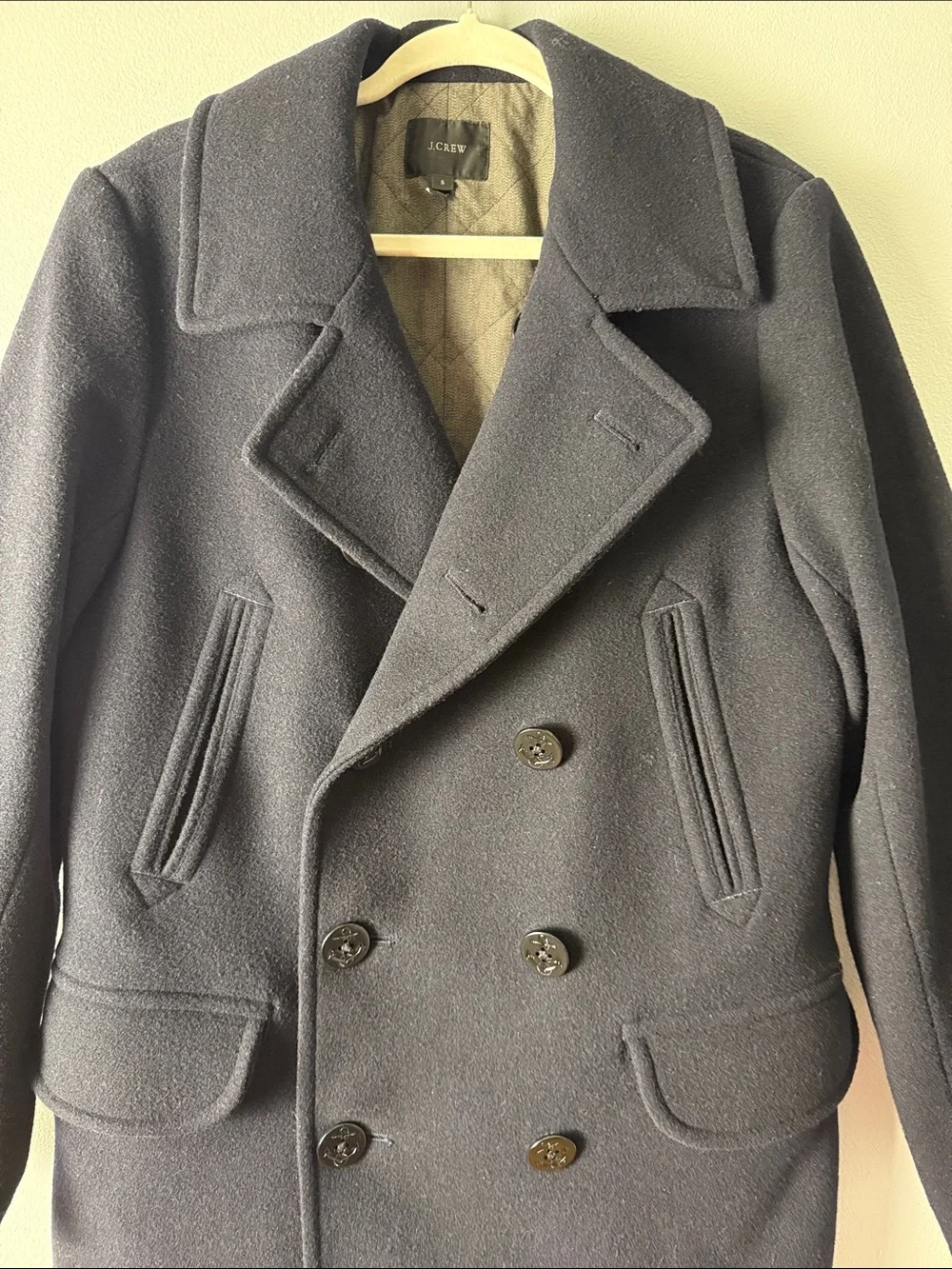 J. Crew Men's Dark Navy Double-Breasted Wool Peacoat. 80% wool Very nice!